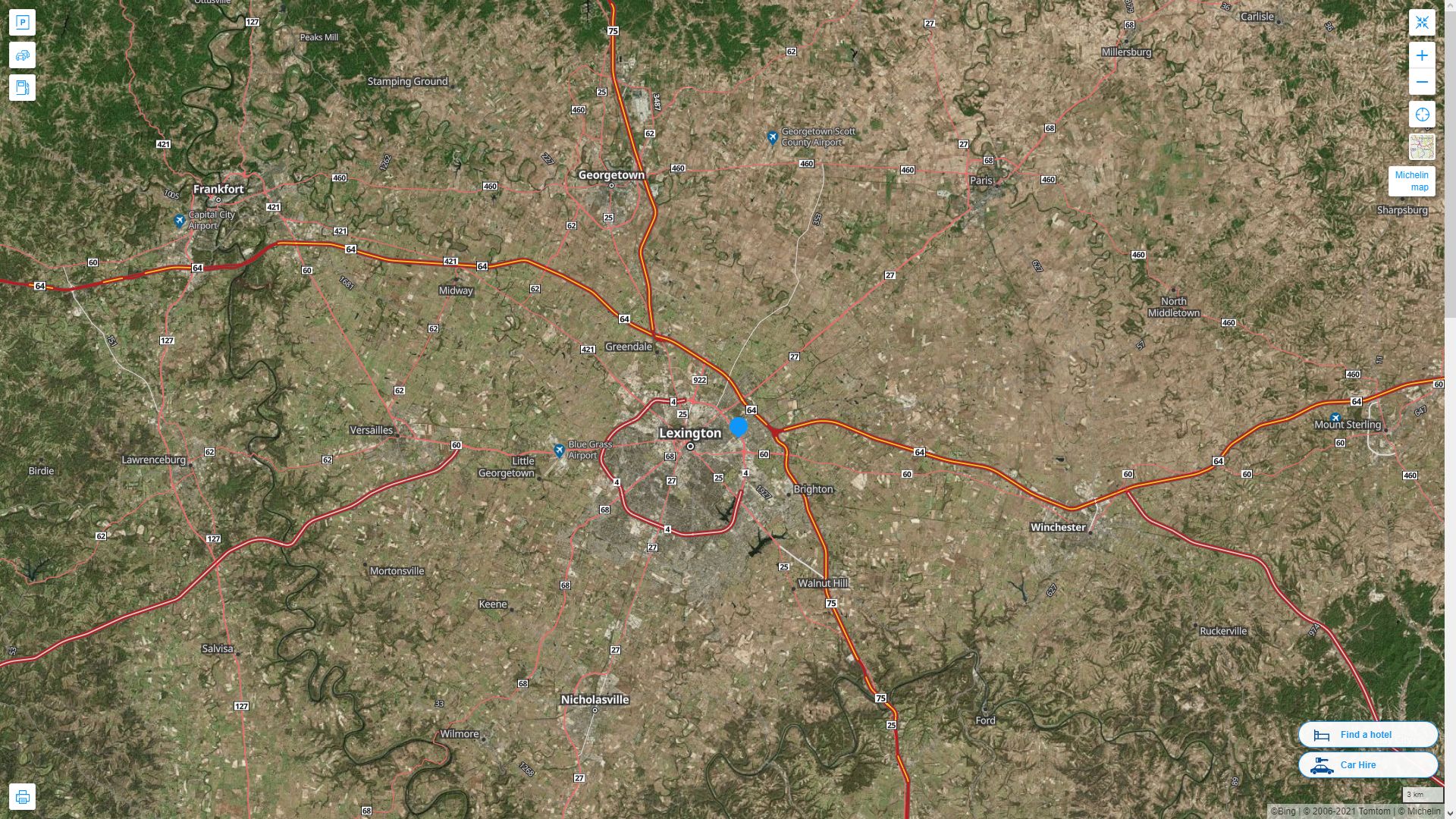 Lexington Fayette Kentucky Highway and Road Map with Satellite View
